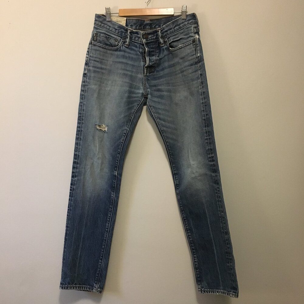 Abercrombie & Fitch Slim & Straight Blue Distressed Denim Jeans Size 29
